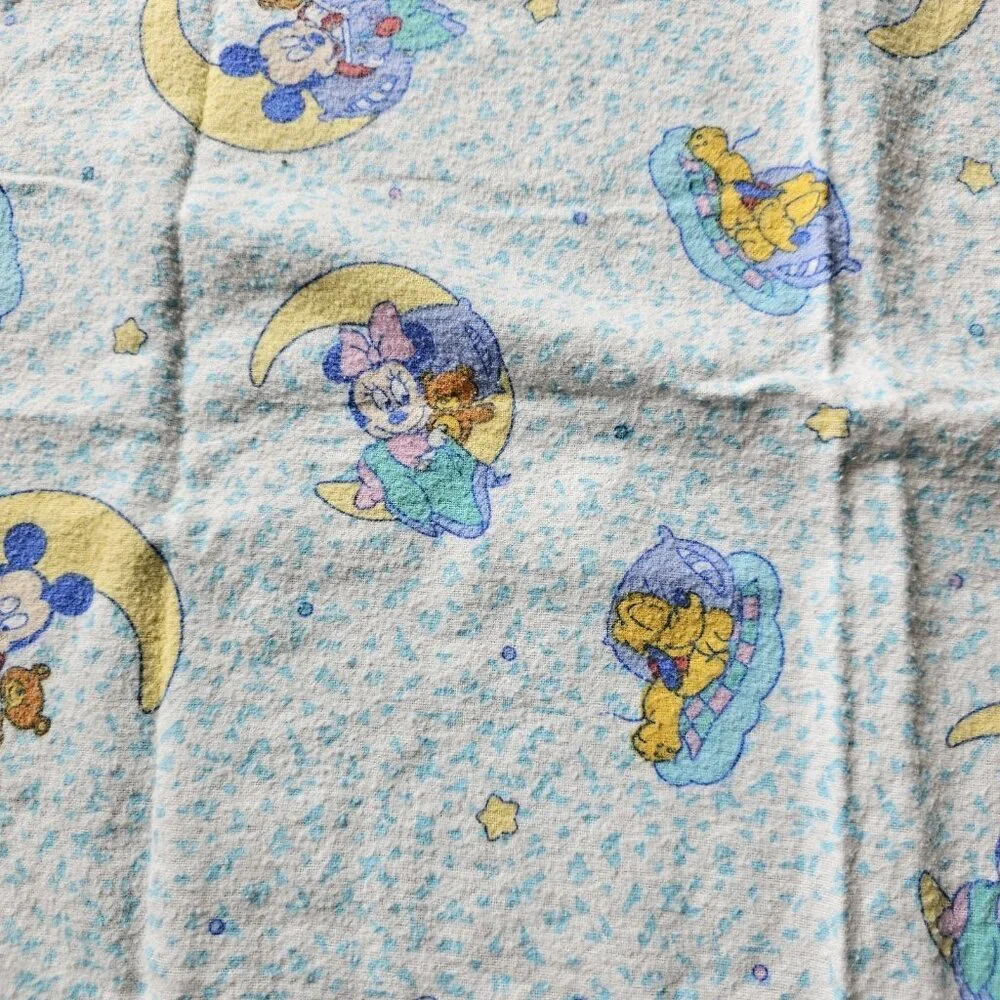Vintage Disney Mickey Mouse Minnie Moon Blue Receiving Baby Blanket  26 X‎ 28